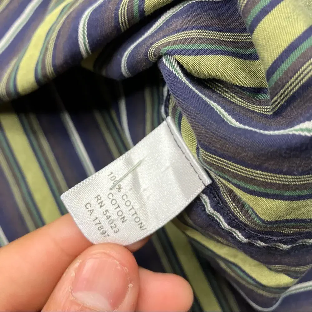 Banana Republic Mens‎ Shirt Long Sleeve Vertical stripped XL 17-17.5 Green Blue